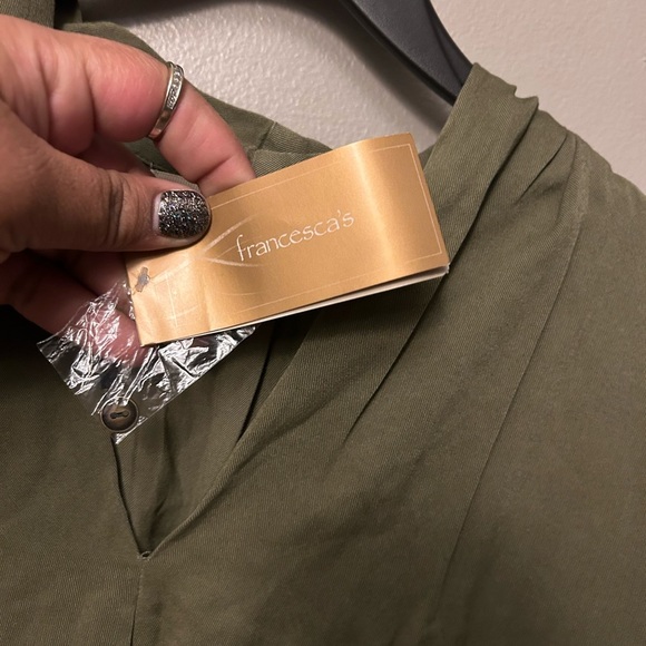 Mi Ami shirt - army green long sleeve surplice top with high/low cut NWT - Picture 3 of 6